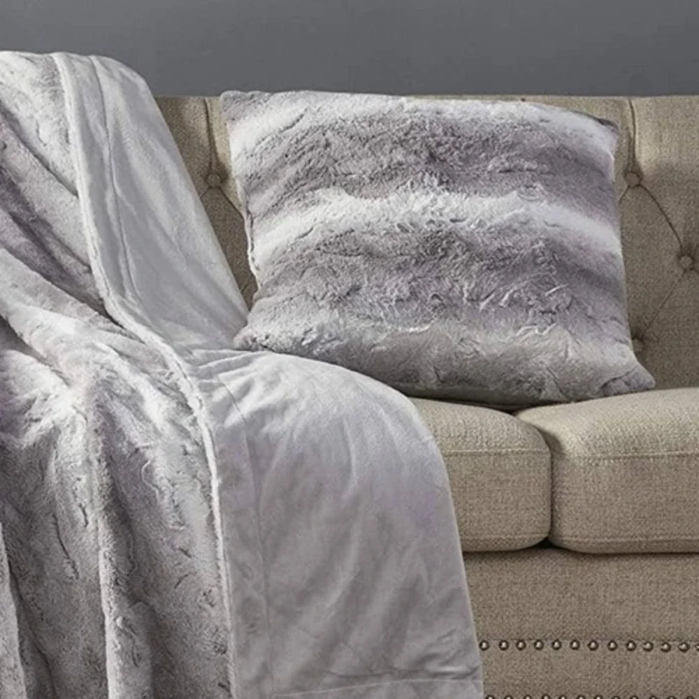 Madison Park Decorative Pillow NWT Gray 20x20 Zuri Faux Fur Cozy Glam Soft Chic